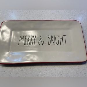 Rae Dunn merry & bright red rimmed serving plate